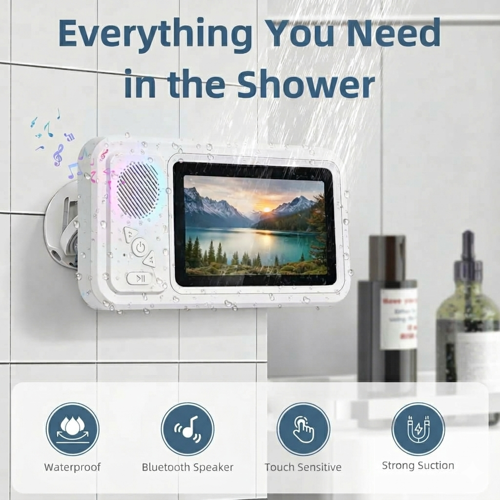 Waterproof Shower Phone Holder with Bluetooth Speaker