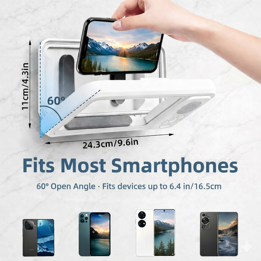 Waterproof Shower Phone Holder with Bluetooth Speaker
