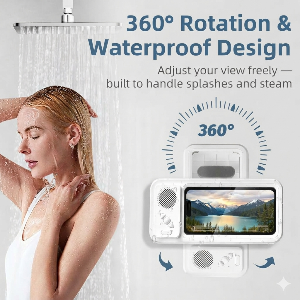Waterproof Shower Phone Holder with Bluetooth Speaker