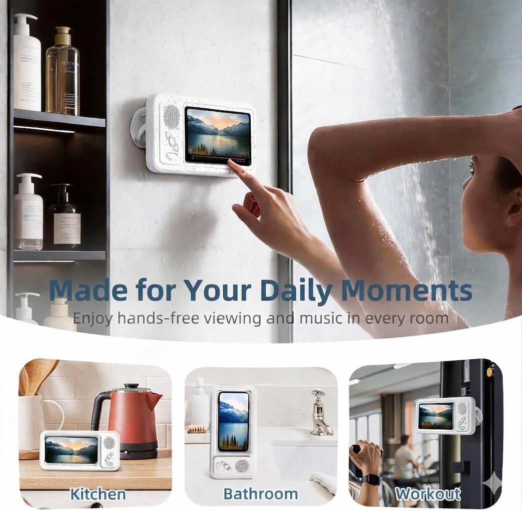 Waterproof Shower Phone Holder with Bluetooth Speaker